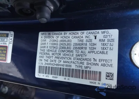 2017 Honda Cr-V Ex-L/Ex-L Navi from USA, damaged, VIN 2HKRW2H89HH618556